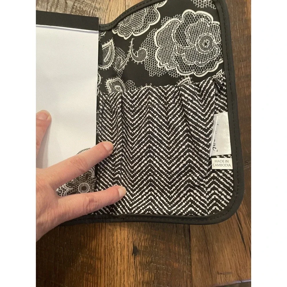 Thirty One Fold And Go Organizer With Notepad Black Botanical Lace